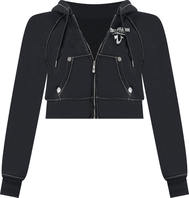 Women's True Religion Crystal Wing Shrunken Full-Zip Cropped