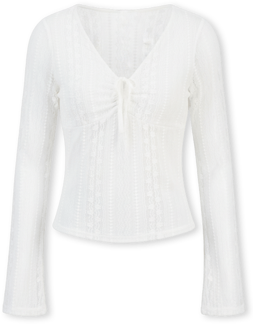 Juniors' Lace V-Neck Bell-Sleeve Top