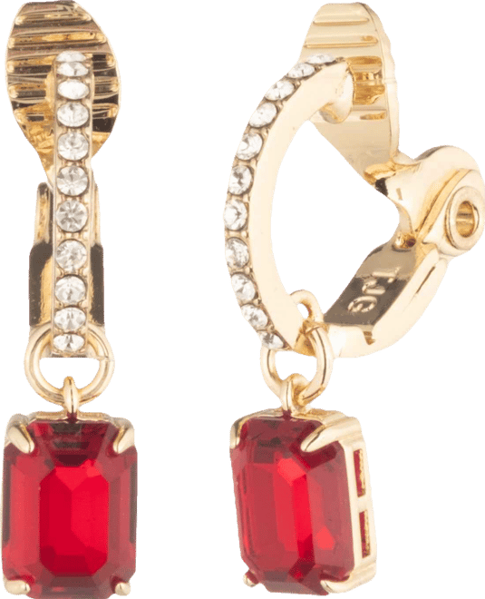 Glass Stone Silver-Tone Drop Hoop Earrings (also in Gold-Tone)