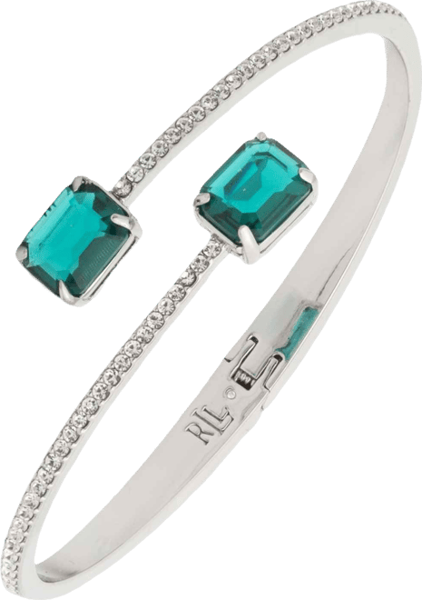 Glass Bypass Stone Cuff Bracelet in Silver-Tone (also in Gold-Tone)