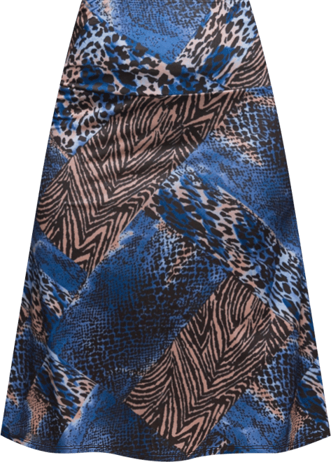 Women's Blue Animal Print Knee Length Skirt