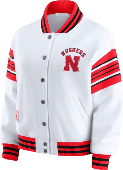 Women's White/Scarlet Nebraska Huskers Satin Stitch Full-Snap Fleece Sweatshirt Jacket