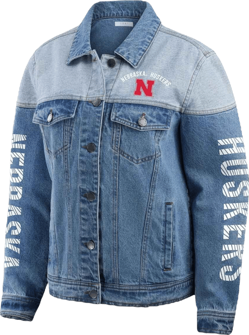 Women's Denim Nebraska Huskers Sleeve Hit Color Block Button-Down Denim Jacket