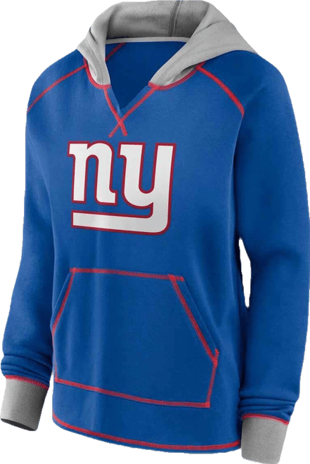 Women's Royal New York Giants Boom Fleece Pullover V-Neck Hoodie