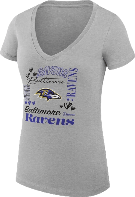 Women's Heather Gray Baltimore Ravens Super-Slim Fit Lightweight Collage Team V-Neck T-Shirt