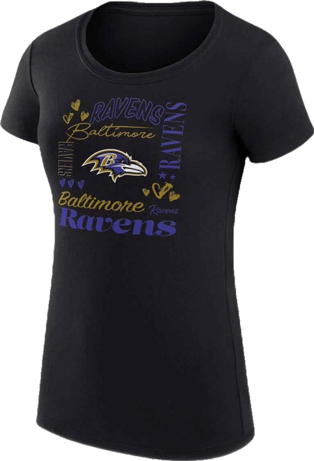 Women's Black Baltimore Ravens Super-Slim Fit Lightweight Collage Team T-Shirt
