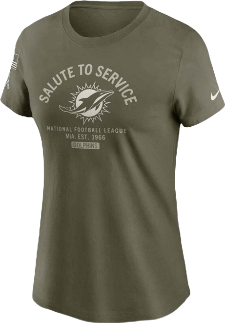 Women's Olive Miami Dolphins 2025 Salute to Service Sideline T-Shirt