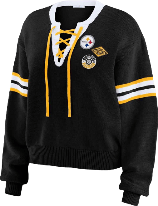 Women's Black Pittsburgh Steelers Lace-Up Pullover Sweatshirt