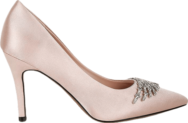 Rhodolia Diamante Brooch Detail Satin Pumps