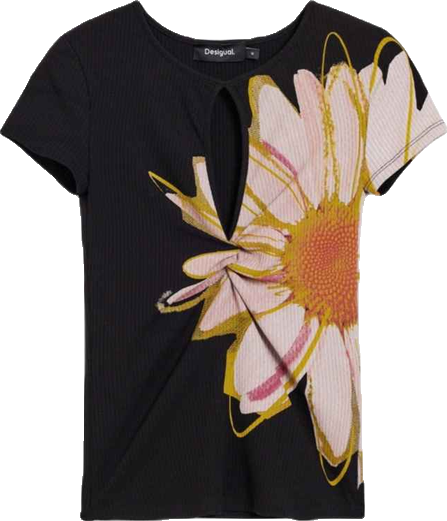 Women's Short-sleeve floral T-shirt with opening