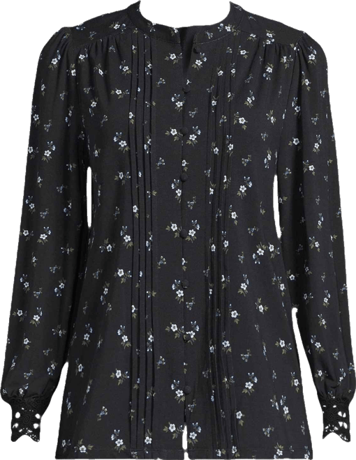 Women's Lightweight Jersey Long Sleeve Button Front Pintuck Top