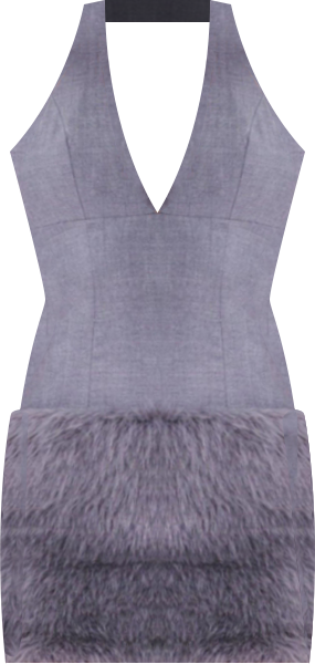 Women's Daisy Grey Drop Waist Fur Trim Halter Mini Dress