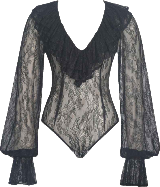 Women's Taliah Black Sheer Lace Ruffled Collar Bodysuit