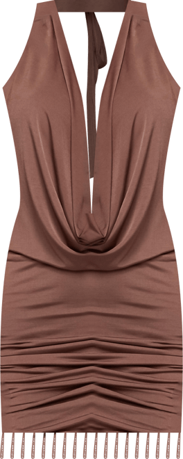 Women's Bead Fringe Backless Halter Mini Dress