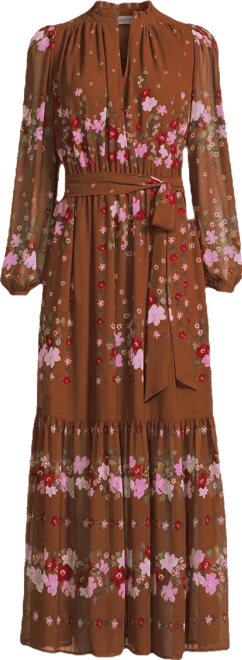 Women's Chiffon Tiered Long Sleeve Maxi Dress