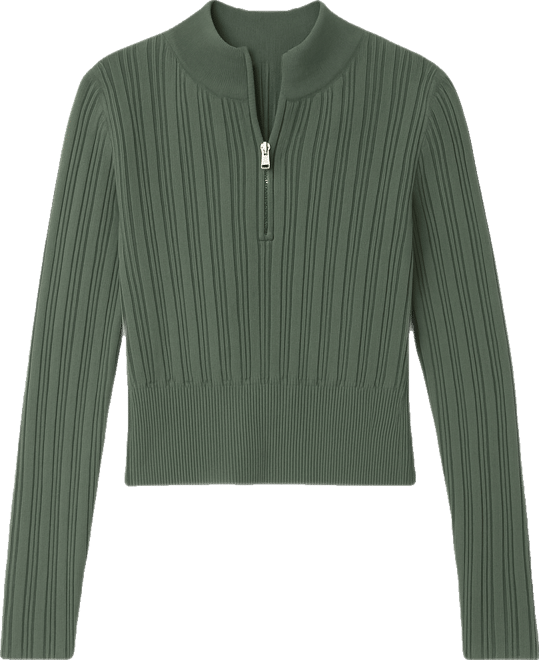 Juniors' Variegated Rib-Knit Half-Zip Sweater