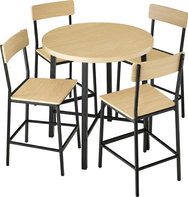 5-Piece Modern Round Counter Height Dining Set w/ 4 Chairs, 1.5in Thick Table