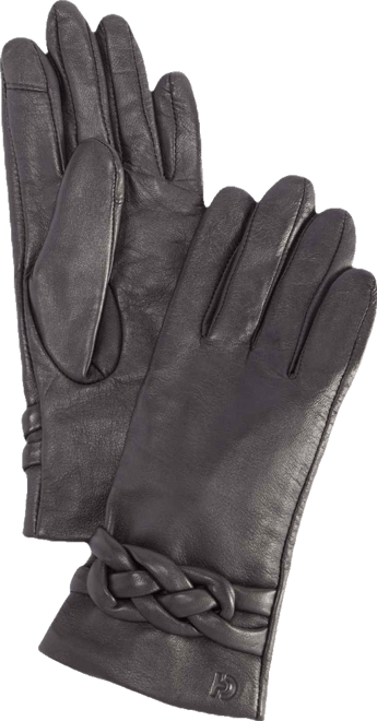 Women's Braided-Cuff Leather Gloves
