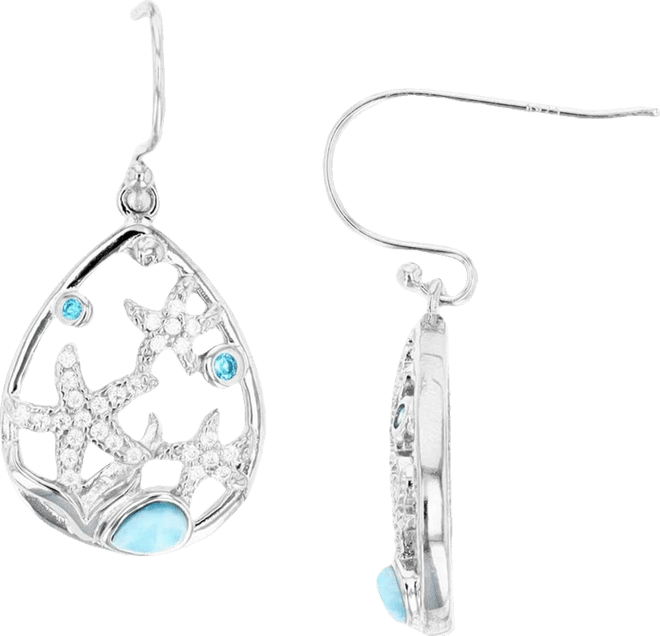 Larimar & Cubic Zirconia Starfish Drop Earrings in Sterling Silver