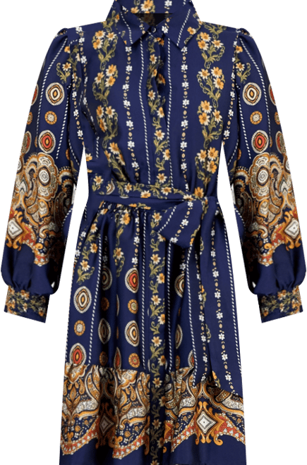 Women's Printed Satin Ruffle-Hem Shirt Dress