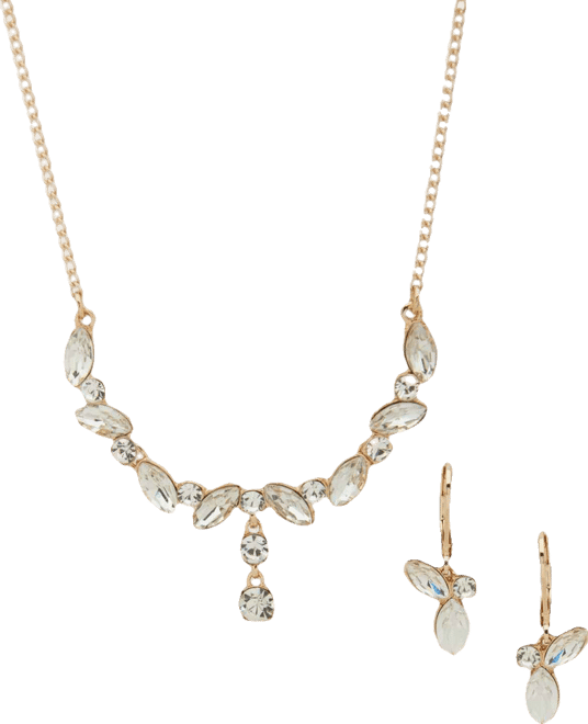 2-Pc. Crystal Navette Stone Cluster Necklace and Earrings Set