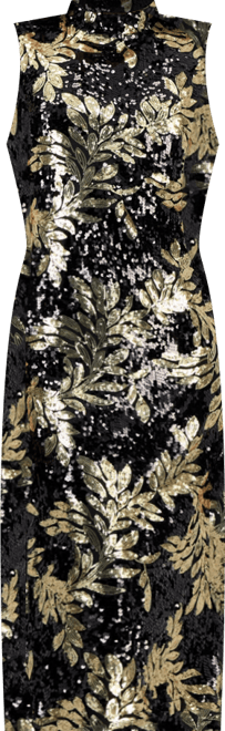 Women's Mock-Neck Sleeveless Sequined Midi Dress