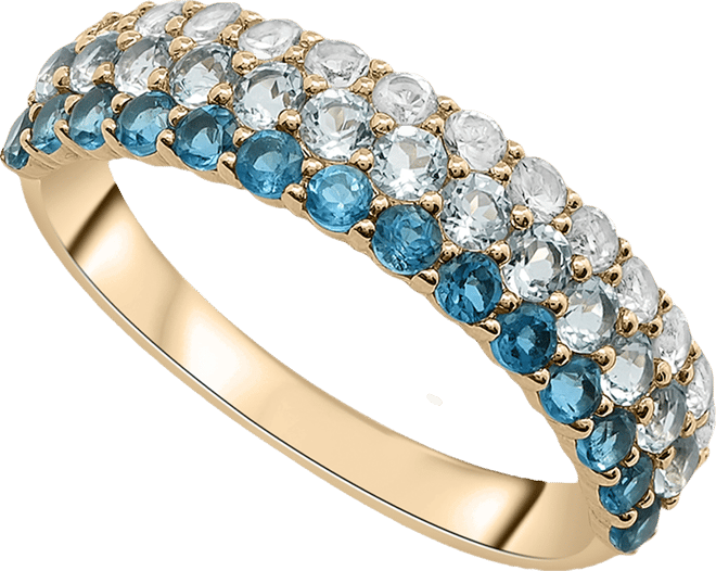 White Topaz (1/2 ct. t.w.), Sky Blue Topaz (5/8 ct. t.w.) and London Blue Topaz (1/2 ct. t.w.) Multi Row Ring in 14K Gold-Plated Over Sterling