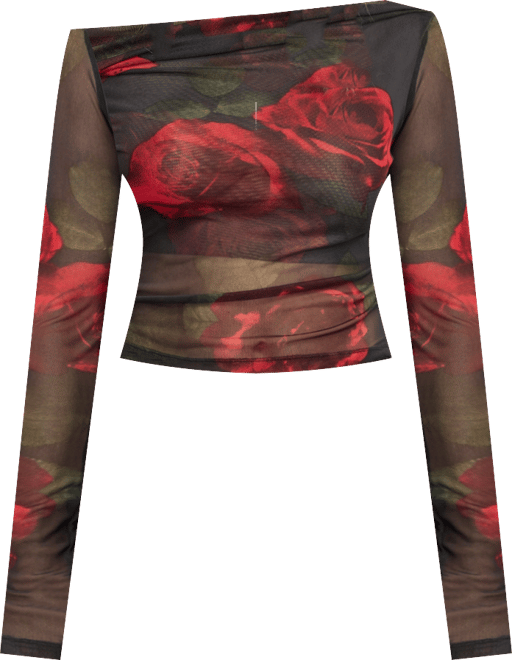 Women's Mesh Ruched Asymmetric Top, Regular and Plus Size