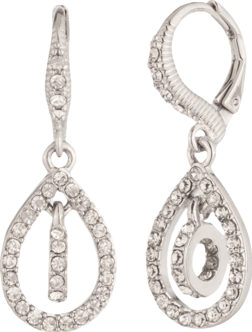 Silver-Tone Crystal Pave Pear Drop Earrings