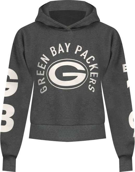 Women's Heather Charcoal Green Bay Packers Star Player Cropped Fleece Pullover Hoodie