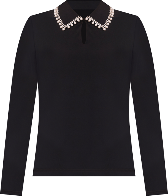 Women's Rhinestone Embellished Long Sleeve Collared Top