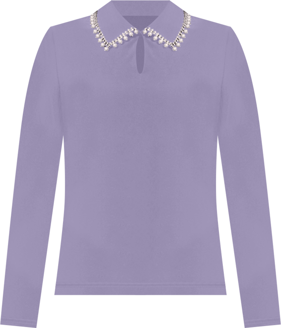 Women's Rhinestone Embellished Long Sleeve Collared Top