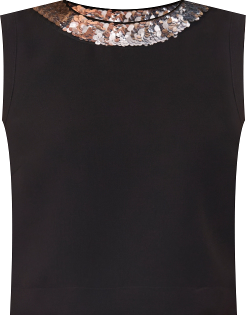 Women's Sleeveless Sequin Paillette Trim Cropped Top