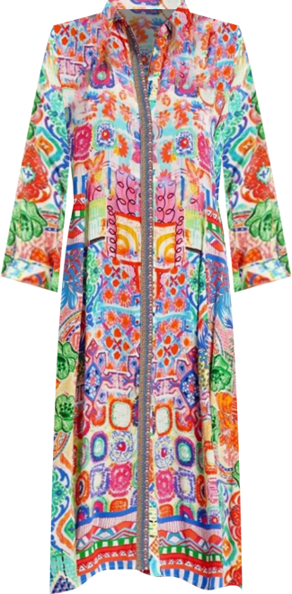 Women's Maxi Summer Cover Up Dress with Collared Neck, and Side Slits