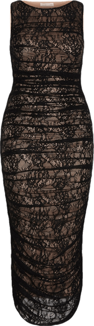 Plus Size Halo Ruched Lace Midi Dress