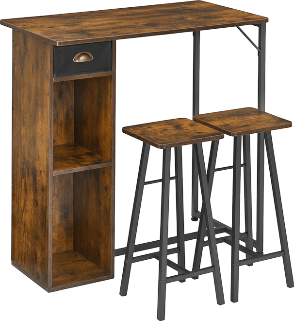 Small Bar Table and Chairs Set for 2, 3-Piece Bar Table Set with Storage Drawer & Shelf, Space Saving Table for Living Room,Kitchen,Dining Room