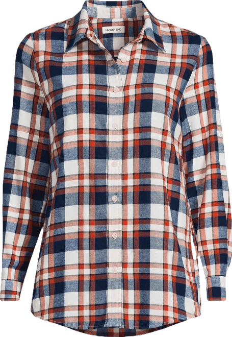 Women's Petite Flannel Boyfriend Fit Long Sleeve Shirt