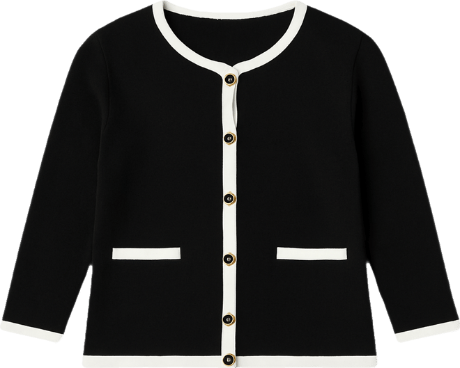Women's Contrast Trim Crewneck Cardigan