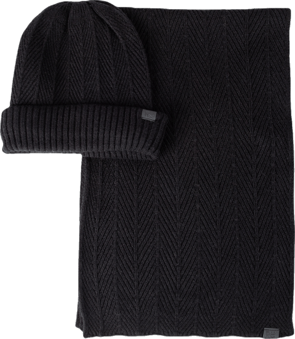 Men's 2-Piece Herringbone Knit Beanie and Scarf Box Set