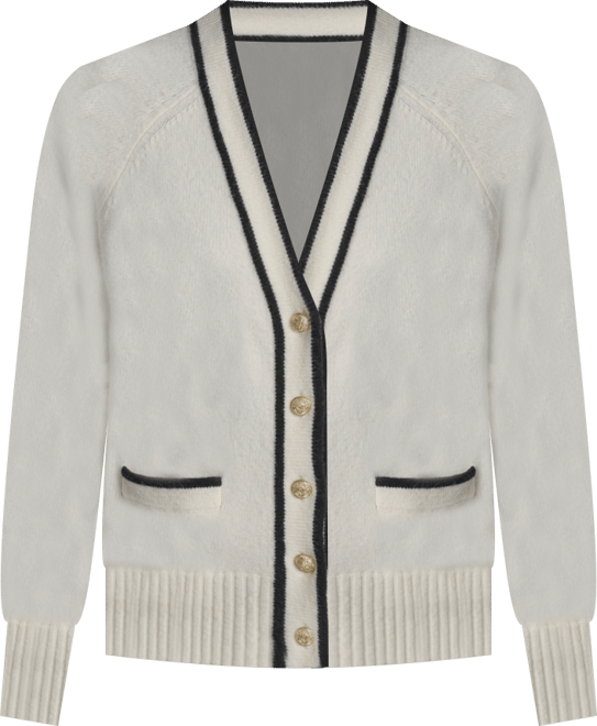 Women's Long Sleeve Tipped V-Neck Cardigan Sweater