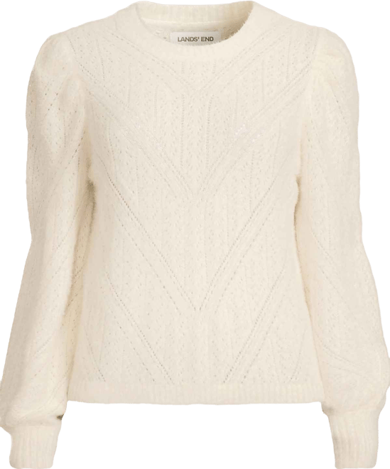 Plus Size Eyelash Fuzzy Pointelle Puff Sleeve Sweater