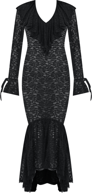 Women's Parisa Black Lace Ruffled Mermaid Maxi Dress