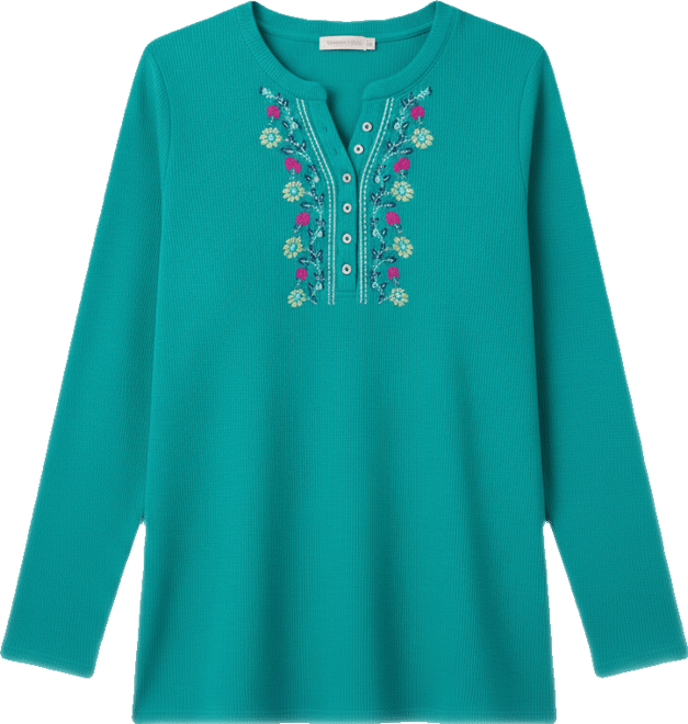 Plus Size Within Embroidered Thermal Henley Tee