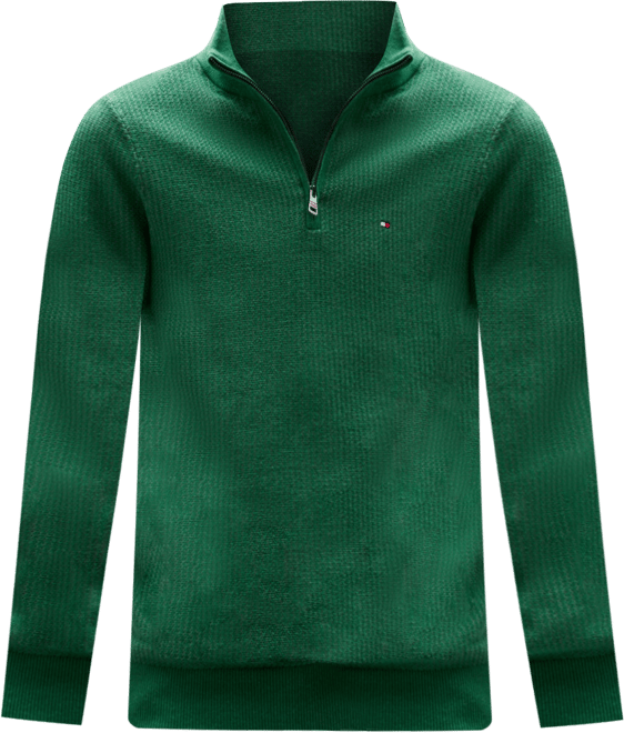 Men's Pima Cotton Cashmere Two-Tone Zip Mock Neck Sweater