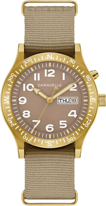 Men's Vintage Casual Lite Up Taupe Nylon Strap Watch, 39mm