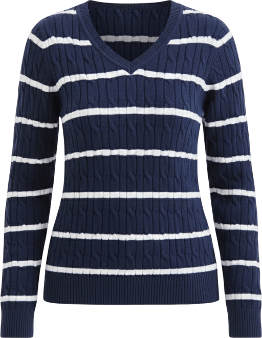 Women's Cotton Cable-Knit V-Neck Sweater, Created for Macy's