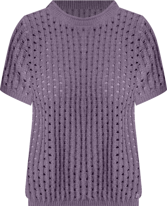 Women's Open Stitch Crewneck Short-Sleeve Sweater