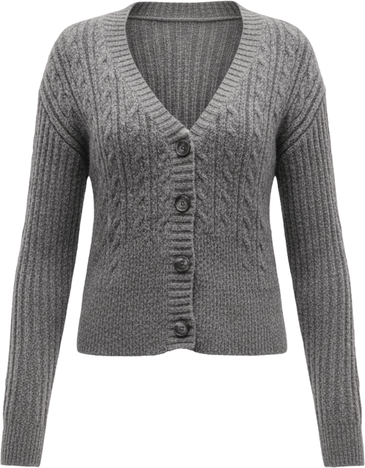 Juniors' Cable-Knit V-Neck Cropped Cardigan