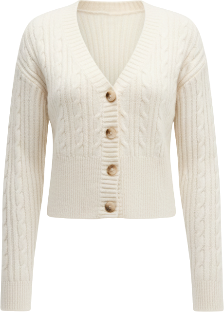 Juniors' Cable-Knit V-Neck Cropped Cardigan