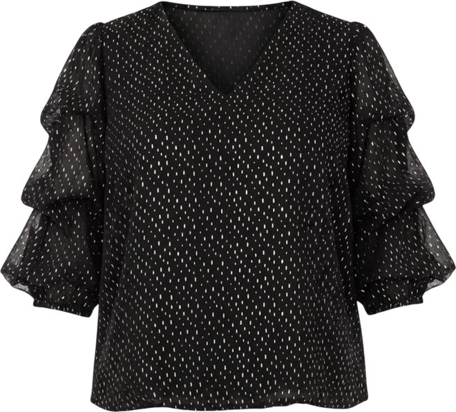 Plus Size V-Neck Balloon Sleeve Printed Top